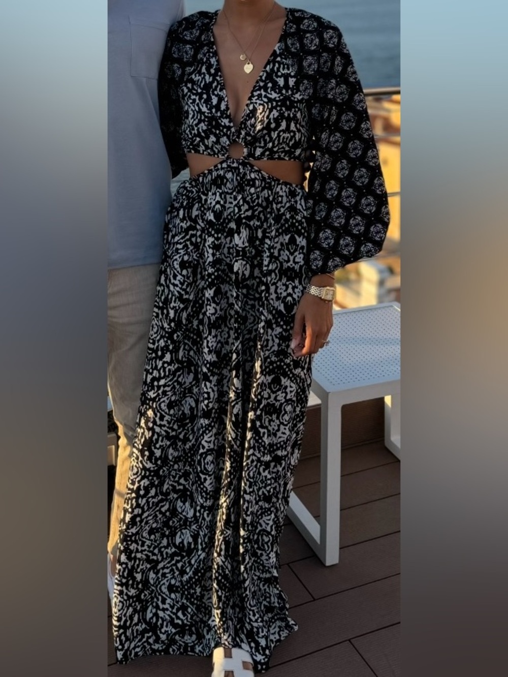 Black & White Cutout Maxi Dress